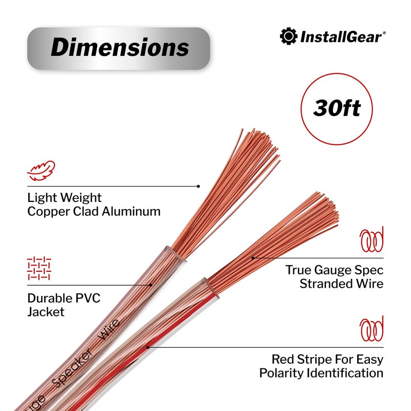 InstallGear 30ft 14 Gauge Speaker Wire - Clear Copper Wire for Car Audio, Home Theater, Surround Sound - Durable PVC Jacket - Easy Polarity ID - Flexible Speaker Cable - Image 3